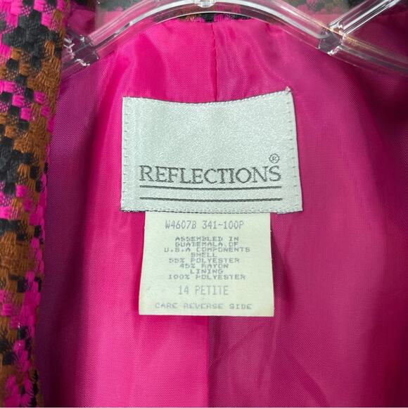 Vintage pink brown black houndstooth button woven blazer jacket oversized 14P - Picture 5 of 7